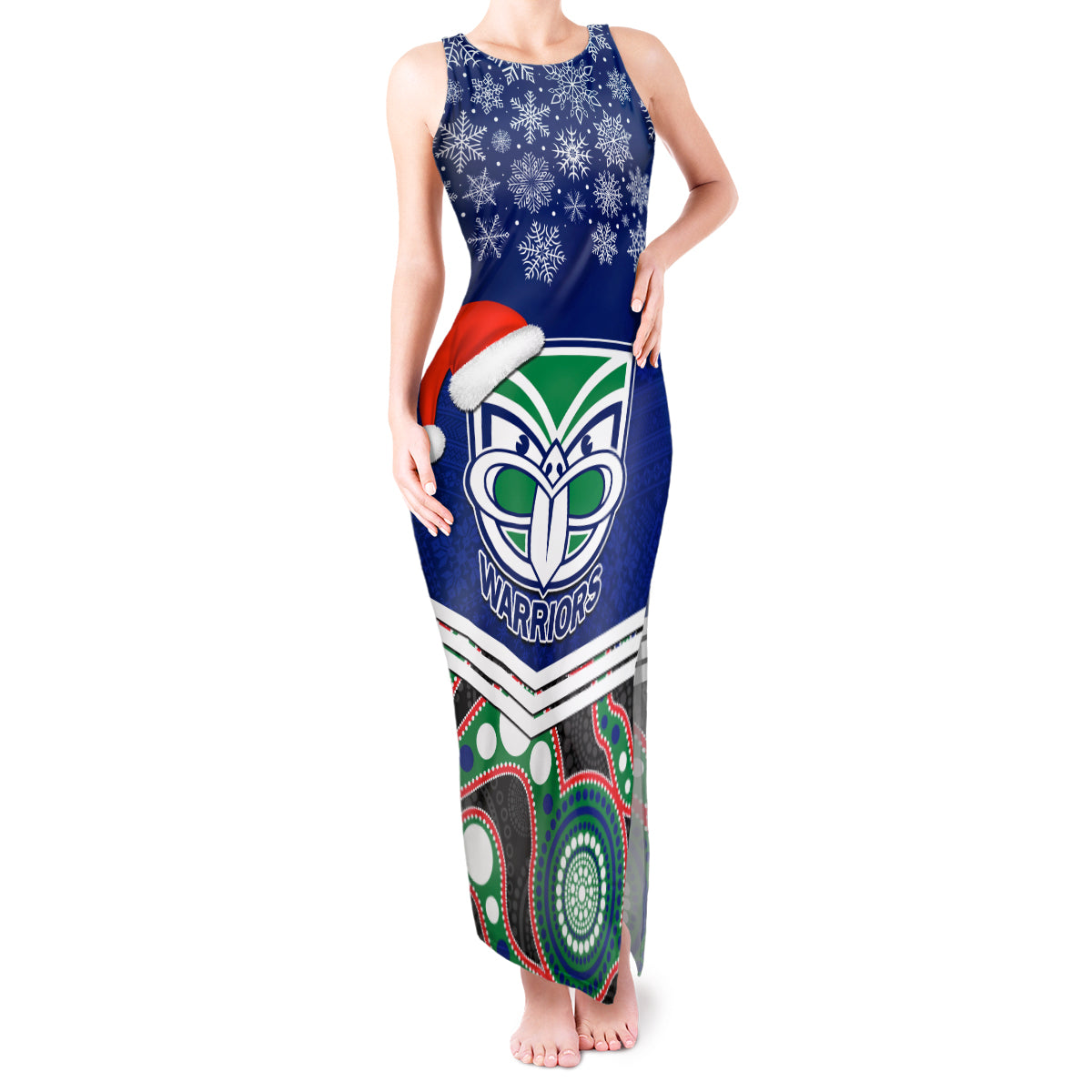 custom-warriors-rugby-christmas-tank-maxi-dress-merry-xmas-2023-mix-aboriginal-art