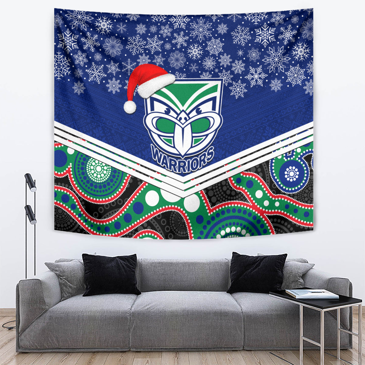 custom-warriors-rugby-christmas-tapestry-merry-xmas-2023-mix-aboriginal-art