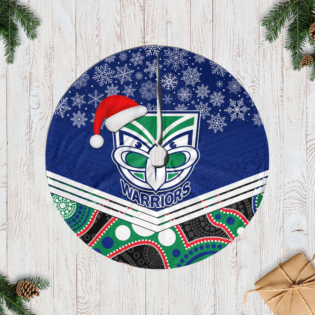 warriors-rugby-christmas-tree-skirt-merry-xmas-2023-mix-aboriginal-art