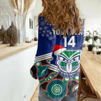 custom-warriors-rugby-christmas-women-casual-shirt-merry-xmas-2023-mix-aboriginal-art