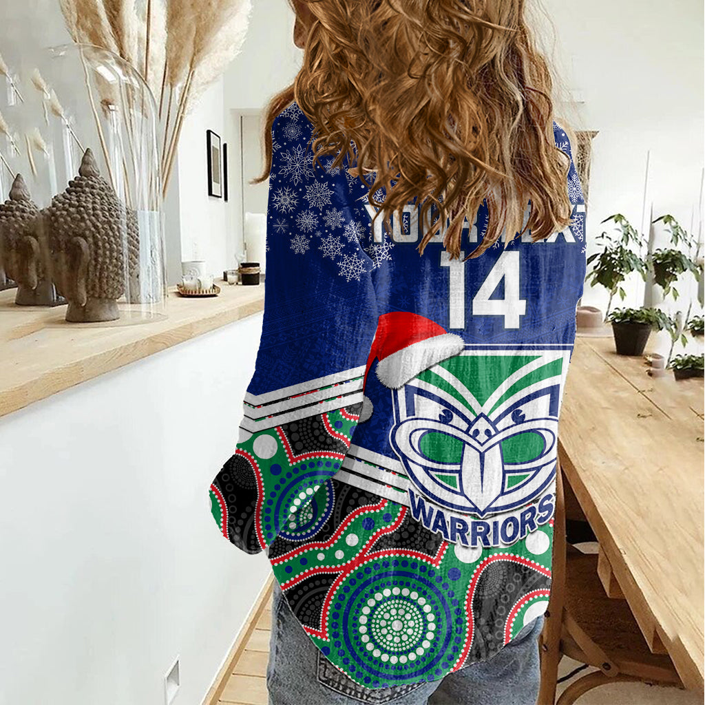 custom-warriors-rugby-christmas-women-casual-shirt-merry-xmas-2023-mix-aboriginal-art
