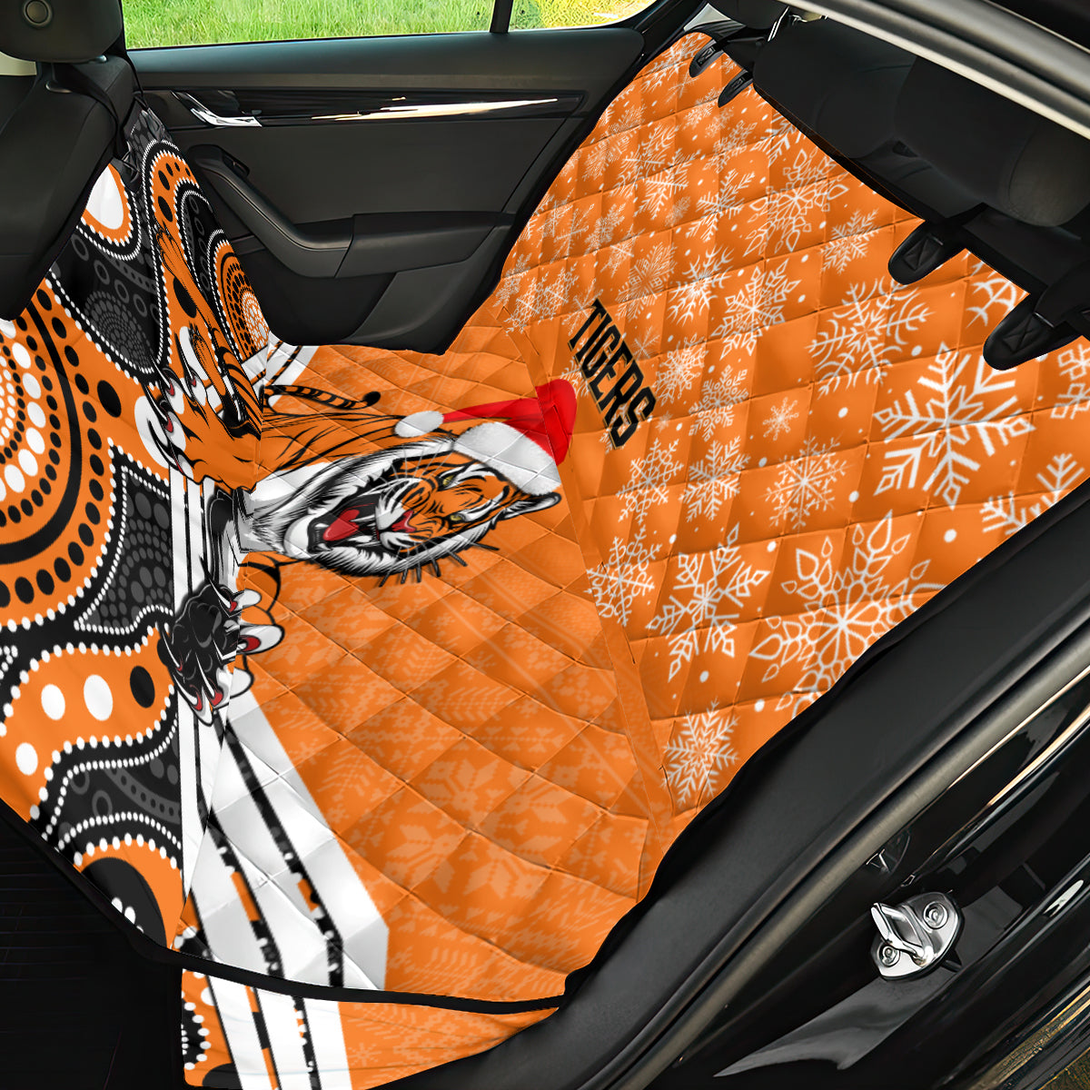 custom-tigers-rugby-christmas-back-car-seat-cover-merry-xmas-2023-mix-aboriginal-art