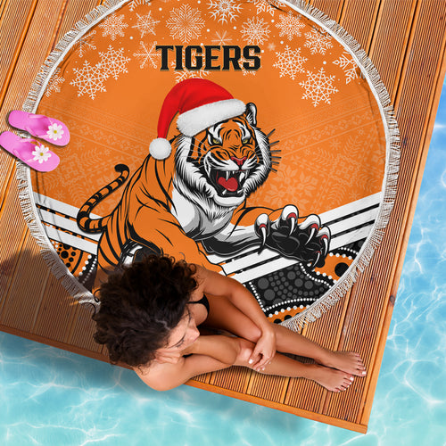custom-tigers-rugby-christmas-beach-blanket-merry-xmas-2023-mix-aboriginal-art