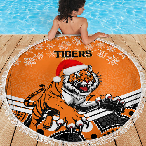 custom-tigers-rugby-christmas-beach-blanket-merry-xmas-2023-mix-aboriginal-art