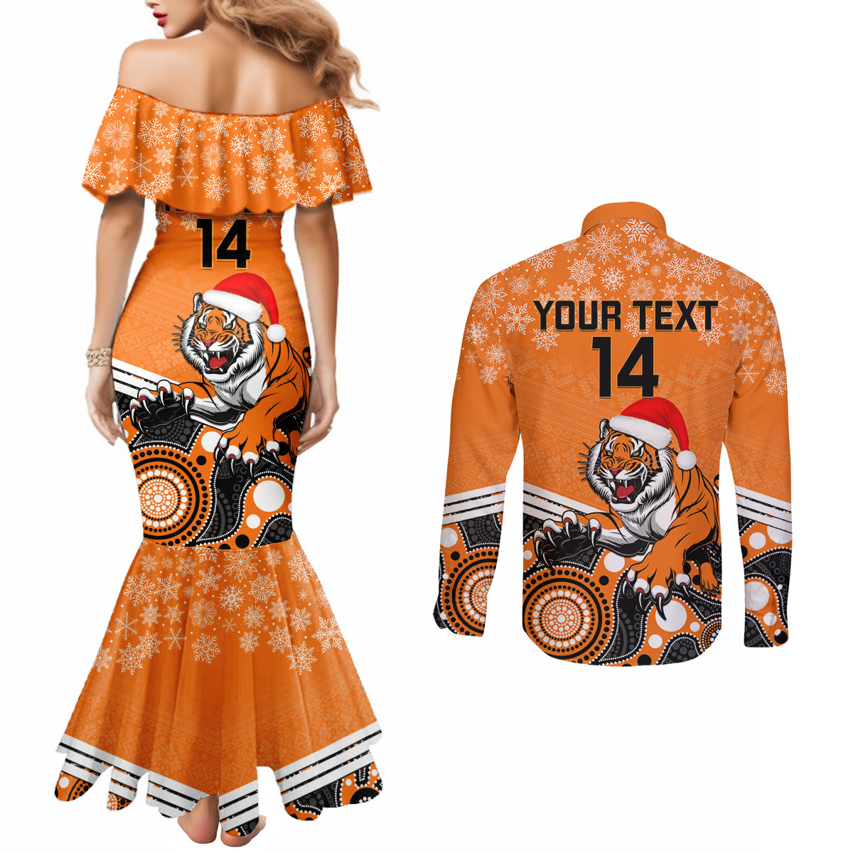custom-tigers-rugby-christmas-couples-matching-mermaid-dress-and-long-sleeve-button-shirt-merry-xmas-2023-mix-aboriginal-art