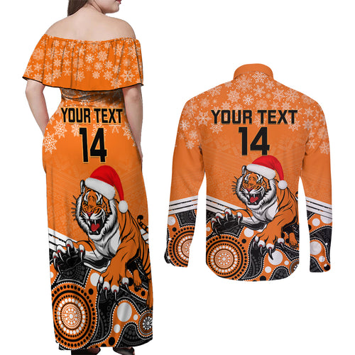 custom-tigers-rugby-christmas-couples-matching-off-shoulder-maxi-dress-and-long-sleeve-button-shirt-merry-xmas-2023-mix-aboriginal-art