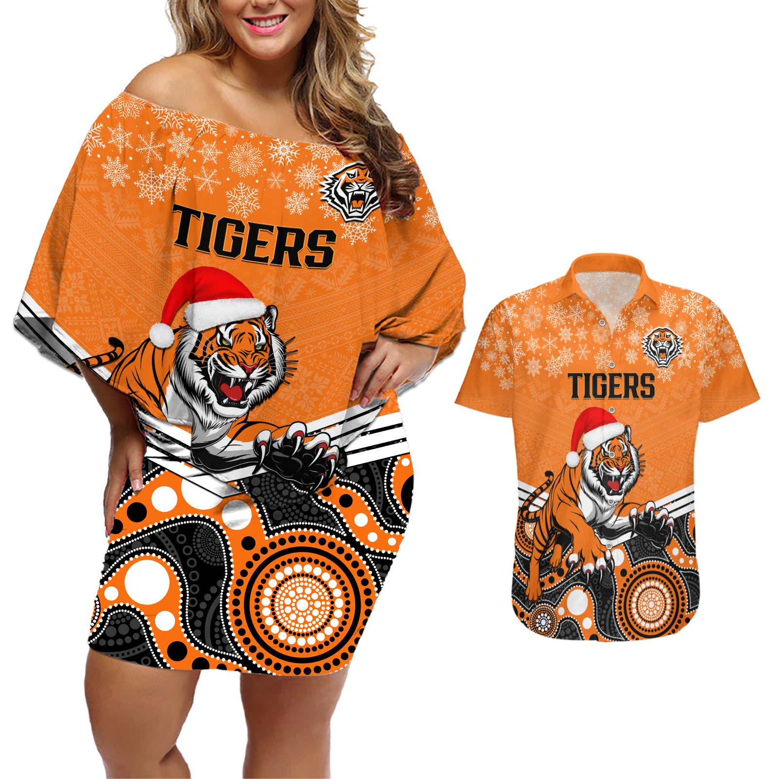 custom-tigers-rugby-christmas-couples-matching-off-shoulder-short-dress-and-hawaiian-shirt-merry-xmas-2023-mix-aboriginal-art