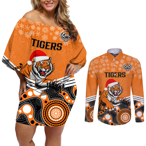 custom-tigers-rugby-christmas-couples-matching-off-shoulder-short-dress-and-long-sleeve-button-shirt-merry-xmas-2023-mix-aboriginal-art