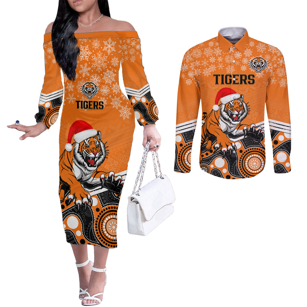 custom-tigers-rugby-christmas-couples-matching-off-the-shoulder-long-sleeve-dress-and-long-sleeve-button-shirt-merry-xmas-2023-mix-aboriginal-art