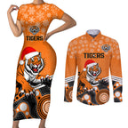 custom-tigers-rugby-christmas-couples-matching-short-sleeve-bodycon-dress-and-long-sleeve-button-shirt-merry-xmas-2023-mix-aboriginal-art