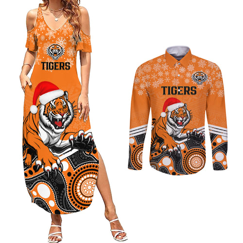 custom-tigers-rugby-christmas-couples-matching-summer-maxi-dress-and-long-sleeve-button-shirt-merry-xmas-2023-mix-aboriginal-art