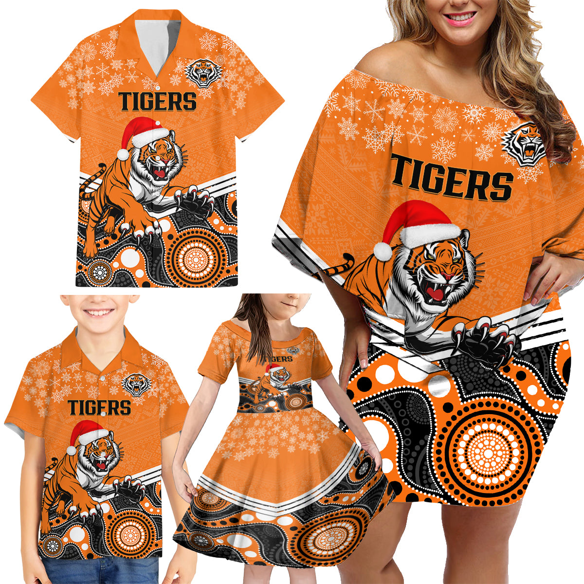 custom-tigers-rugby-christmas-family-matching-off-shoulder-short-dress-and-hawaiian-shirt-merry-xmas-2023-mix-aboriginal-art