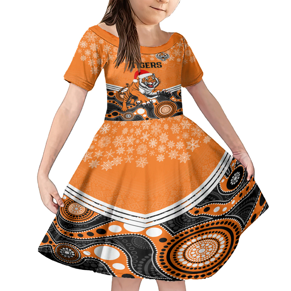 custom-tigers-rugby-christmas-kid-short-sleeve-dress-merry-xmas-2023-mix-aboriginal-art