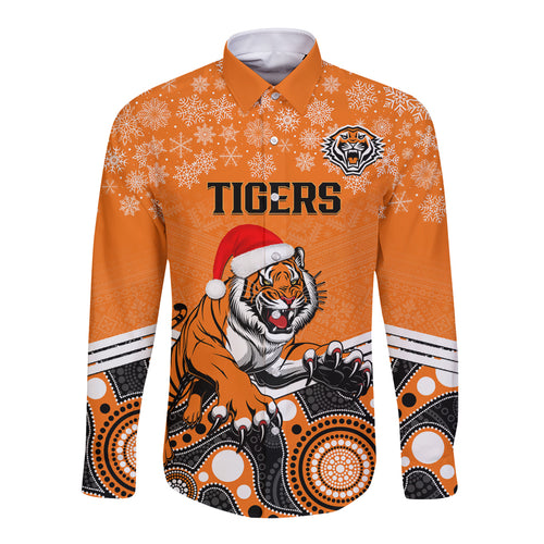 custom-tigers-rugby-christmas-long-sleeve-button-shirt-merry-xmas-2023-mix-aboriginal-art