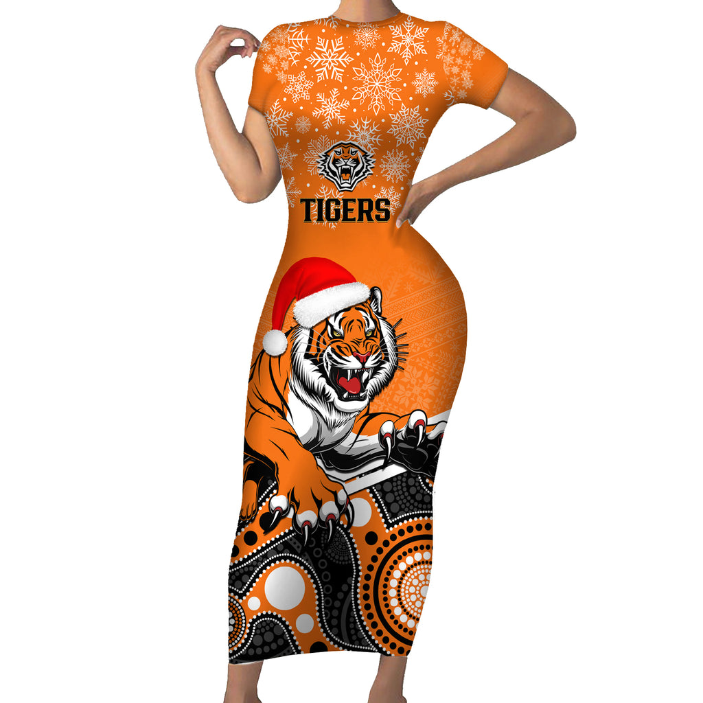 custom-tigers-rugby-christmas-short-sleeve-bodycon-dress-merry-xmas-2023-mix-aboriginal-art