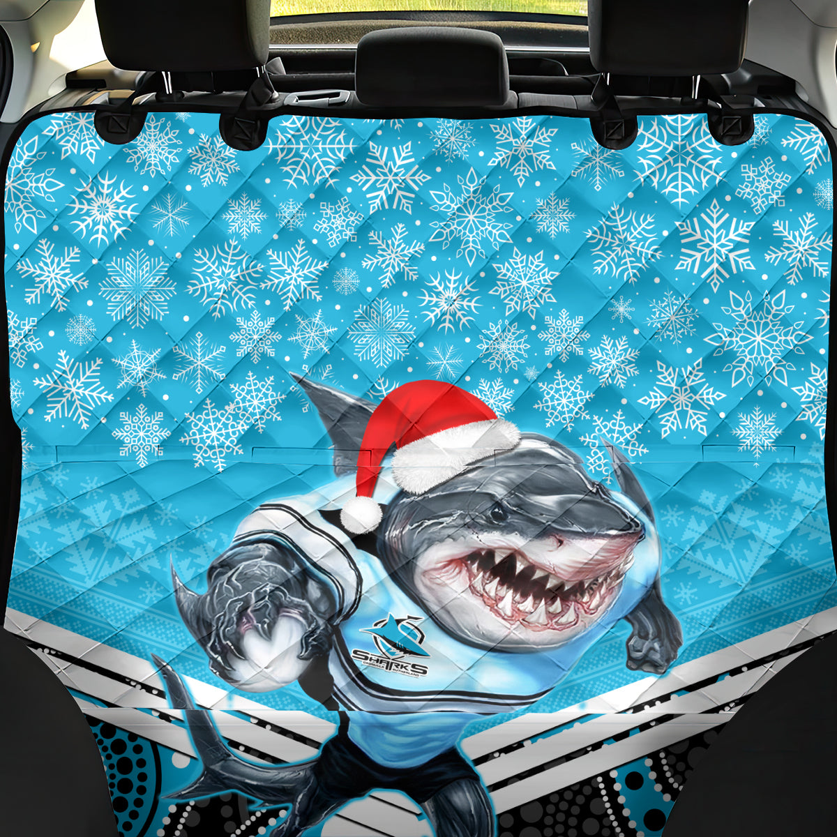 custom-sharks-rugby-christmas-back-car-seat-cover-merry-xmas-2023-mix-aboriginal-art
