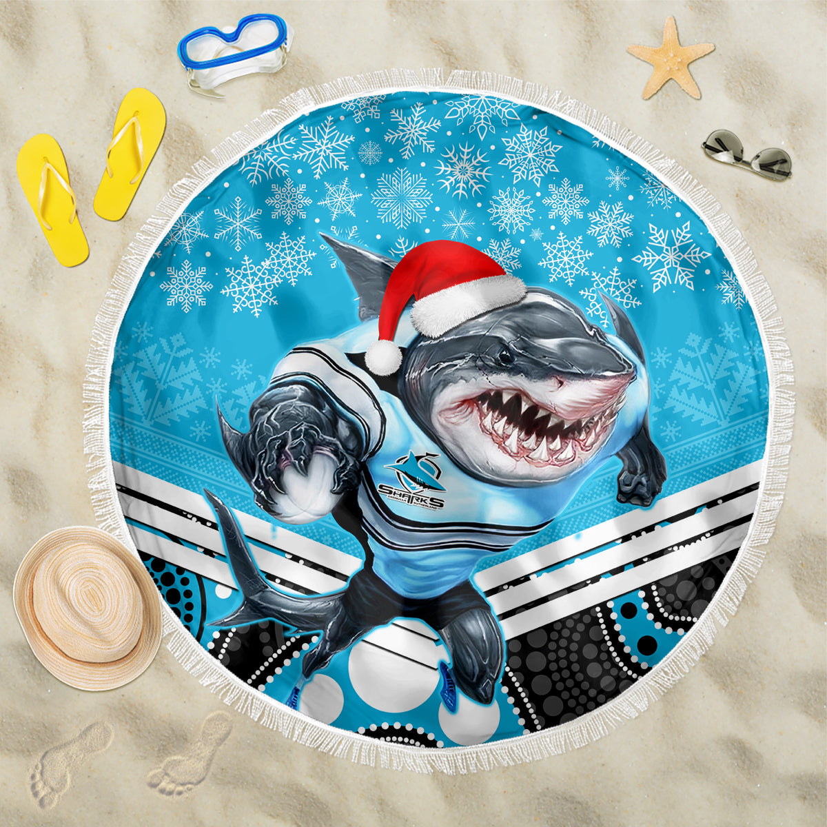 custom-sharks-rugby-christmas-beach-blanket-merry-xmas-2023-mix-aboriginal-art