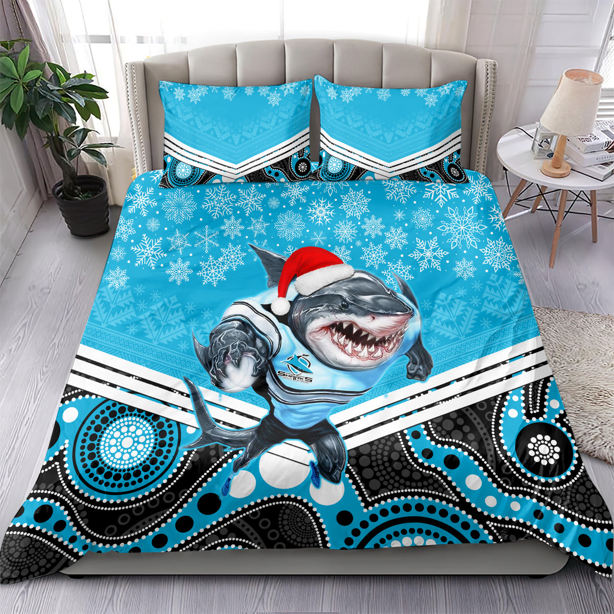 custom-sharks-rugby-christmas-bedding-set-merry-xmas-2023-mix-aboriginal-art