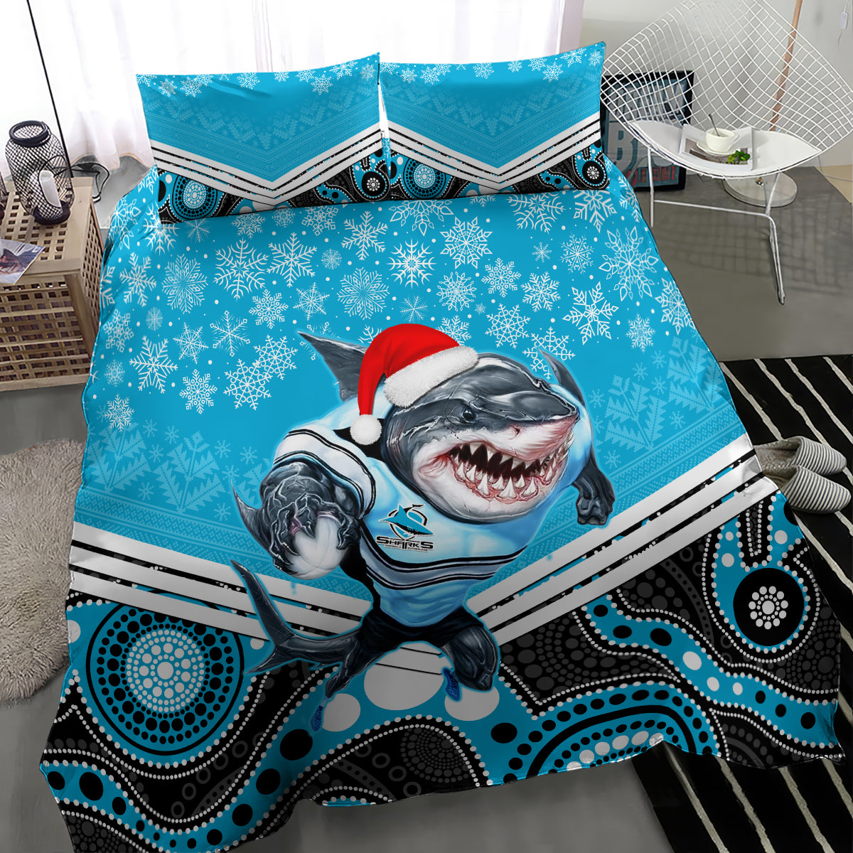 custom-sharks-rugby-christmas-bedding-set-merry-xmas-2023-mix-aboriginal-art