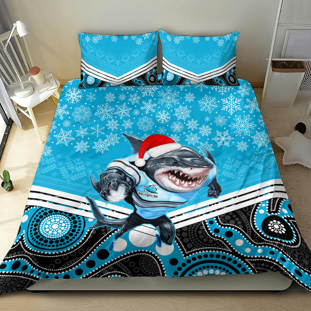 custom-sharks-rugby-christmas-bedding-set-merry-xmas-2023-mix-aboriginal-art