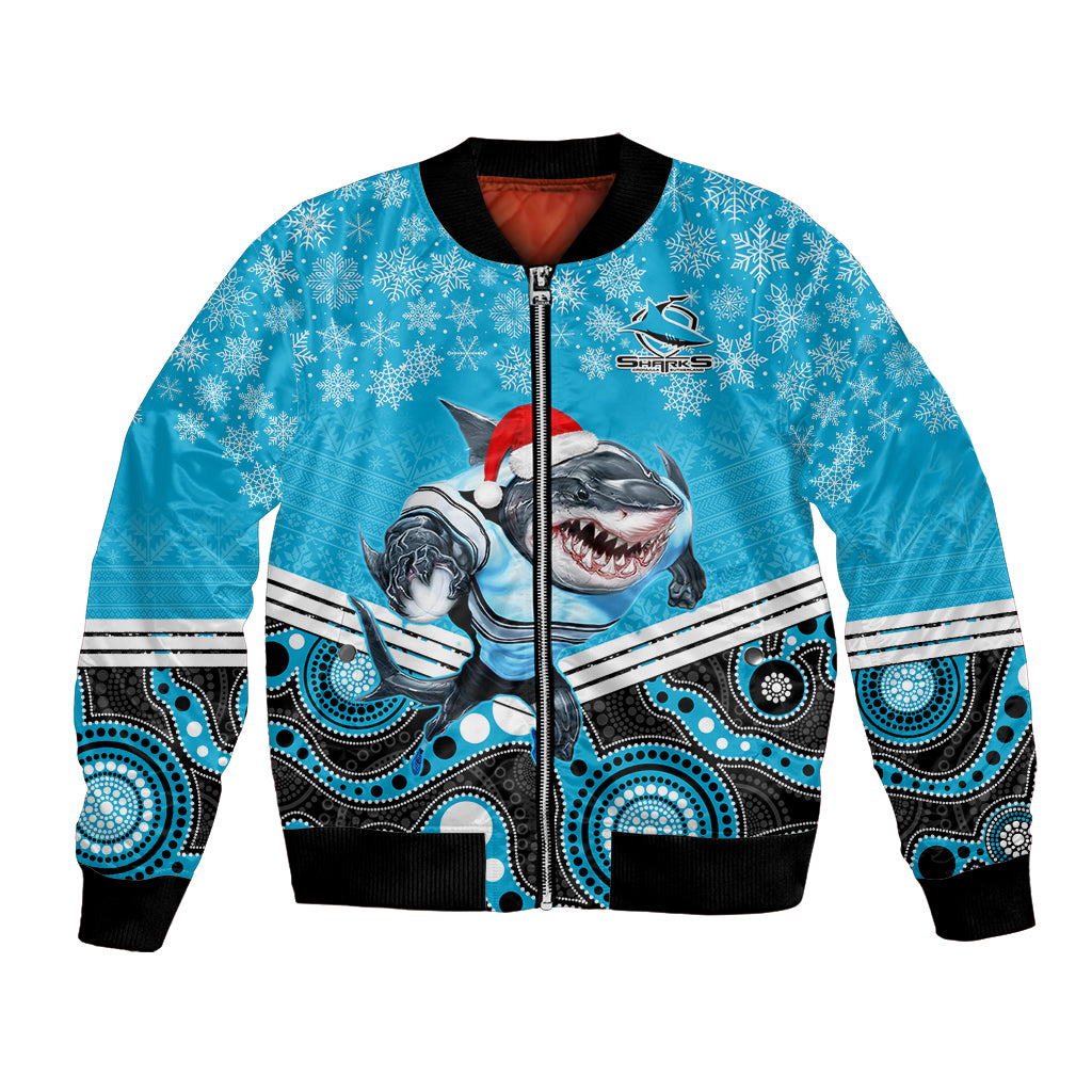 custom-sharks-rugby-christmas-bomber-jacket-merry-xmas-2023-mix-aboriginal-art