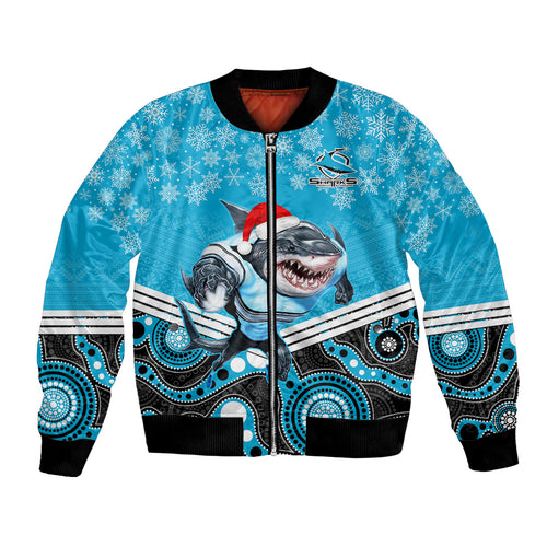 custom-sharks-rugby-christmas-bomber-jacket-merry-xmas-2023-mix-aboriginal-art