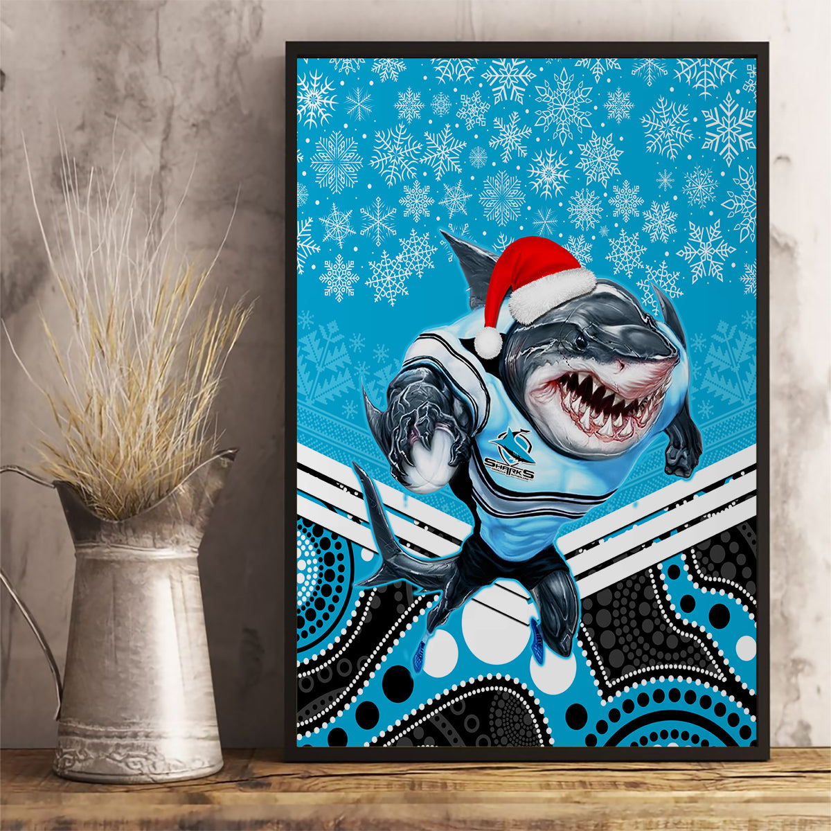custom-sharks-rugby-christmas-canvas-wall-art-merry-xmas-2023-mix-aboriginal-art