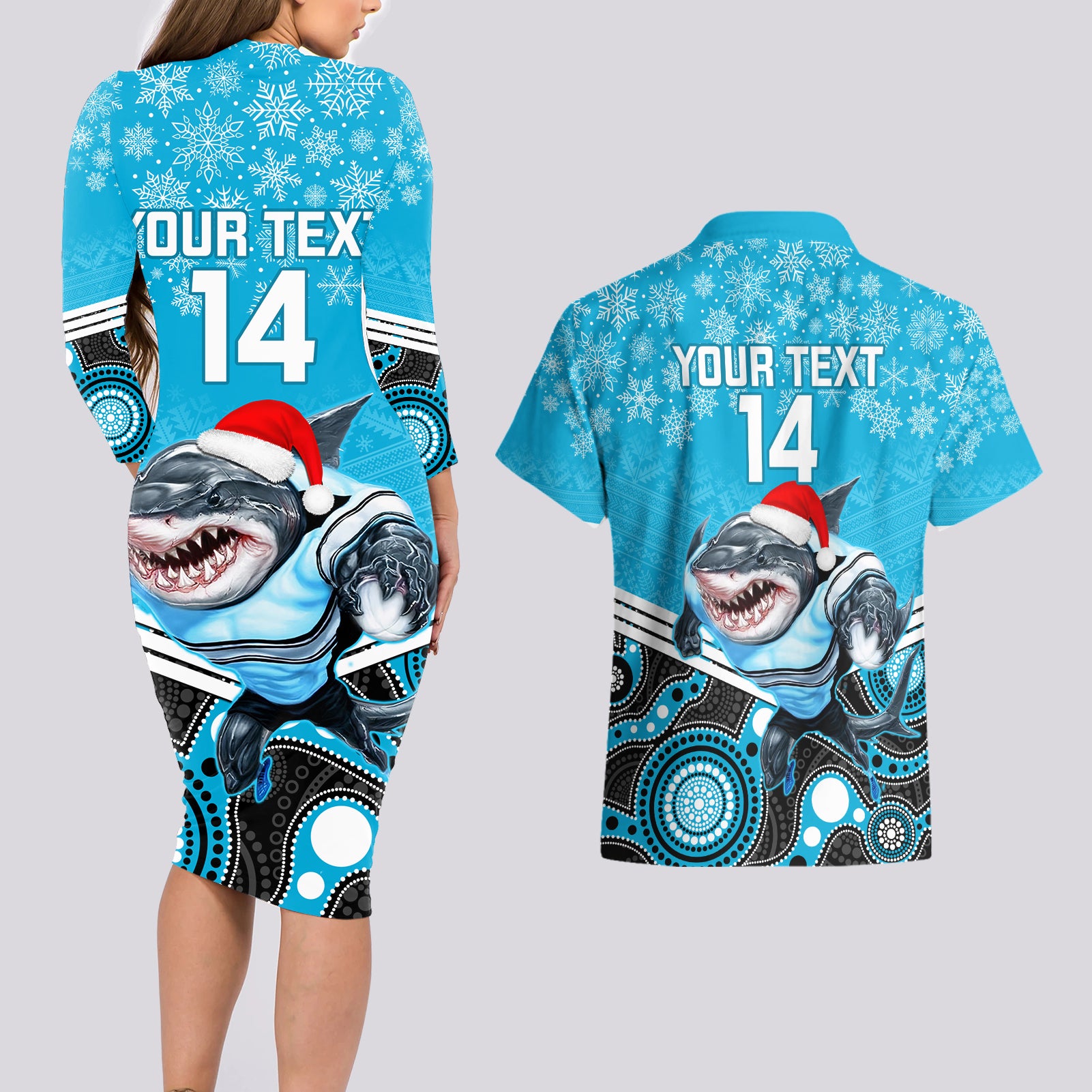 custom-sharks-rugby-christmas-couples-matching-long-sleeve-bodycon-dress-and-hawaiian-shirt-merry-xmas-2023-mix-aboriginal-art