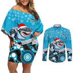 custom-sharks-rugby-christmas-couples-matching-off-shoulder-short-dress-and-long-sleeve-button-shirt-merry-xmas-2023-mix-aboriginal-art