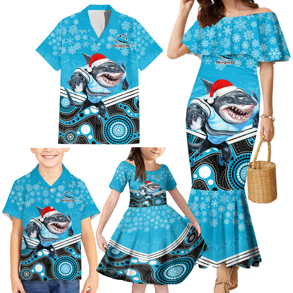 custom-sharks-rugby-christmas-family-matching-mermaid-dress-and-hawaiian-shirt-merry-xmas-2023-mix-aboriginal-art