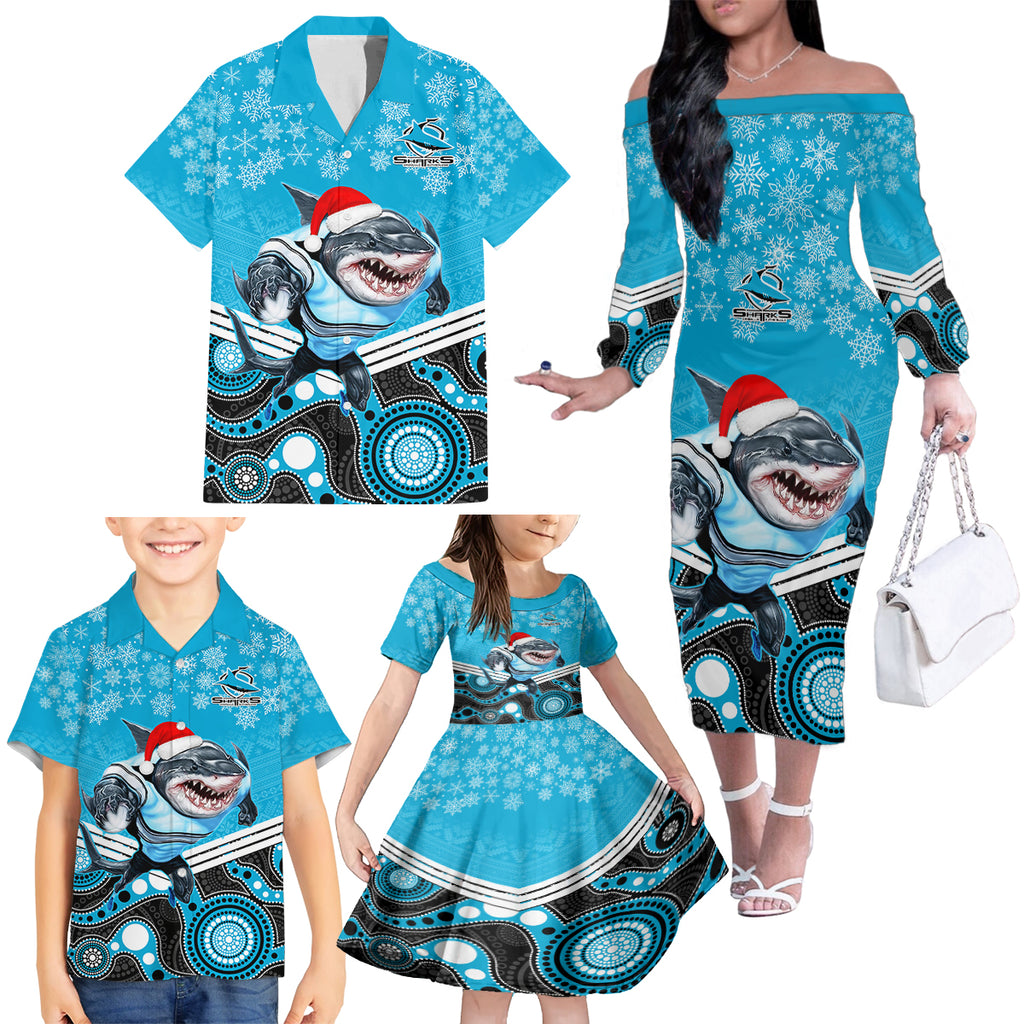 custom-sharks-rugby-christmas-family-matching-off-shoulder-long-sleeve-dress-and-hawaiian-shirt-merry-xmas-2023-mix-aboriginal-art