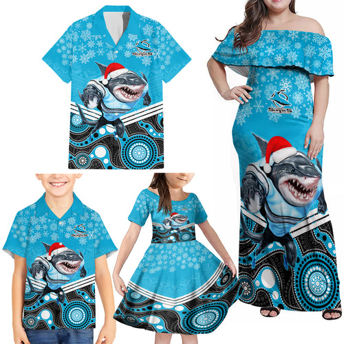 custom-sharks-rugby-christmas-family-matching-off-shoulder-maxi-dress-and-hawaiian-shirt-merry-xmas-2023-mix-aboriginal-art