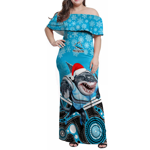 custom-sharks-rugby-christmas-family-matching-off-shoulder-maxi-dress-and-hawaiian-shirt-merry-xmas-2023-mix-aboriginal-art