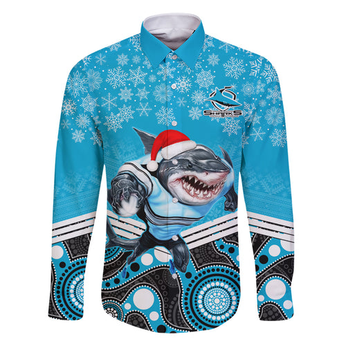 custom-sharks-rugby-christmas-family-matching-short-sleeve-bodycon-dress-and-hawaiian-shirt-merry-xmas-2023-mix-aboriginal-art