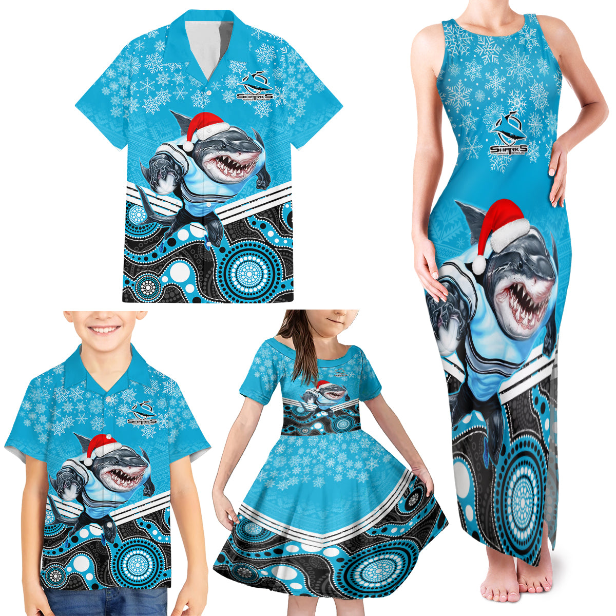 custom-sharks-rugby-christmas-family-matching-tank-maxi-dress-and-hawaiian-shirt-merry-xmas-2023-mix-aboriginal-art