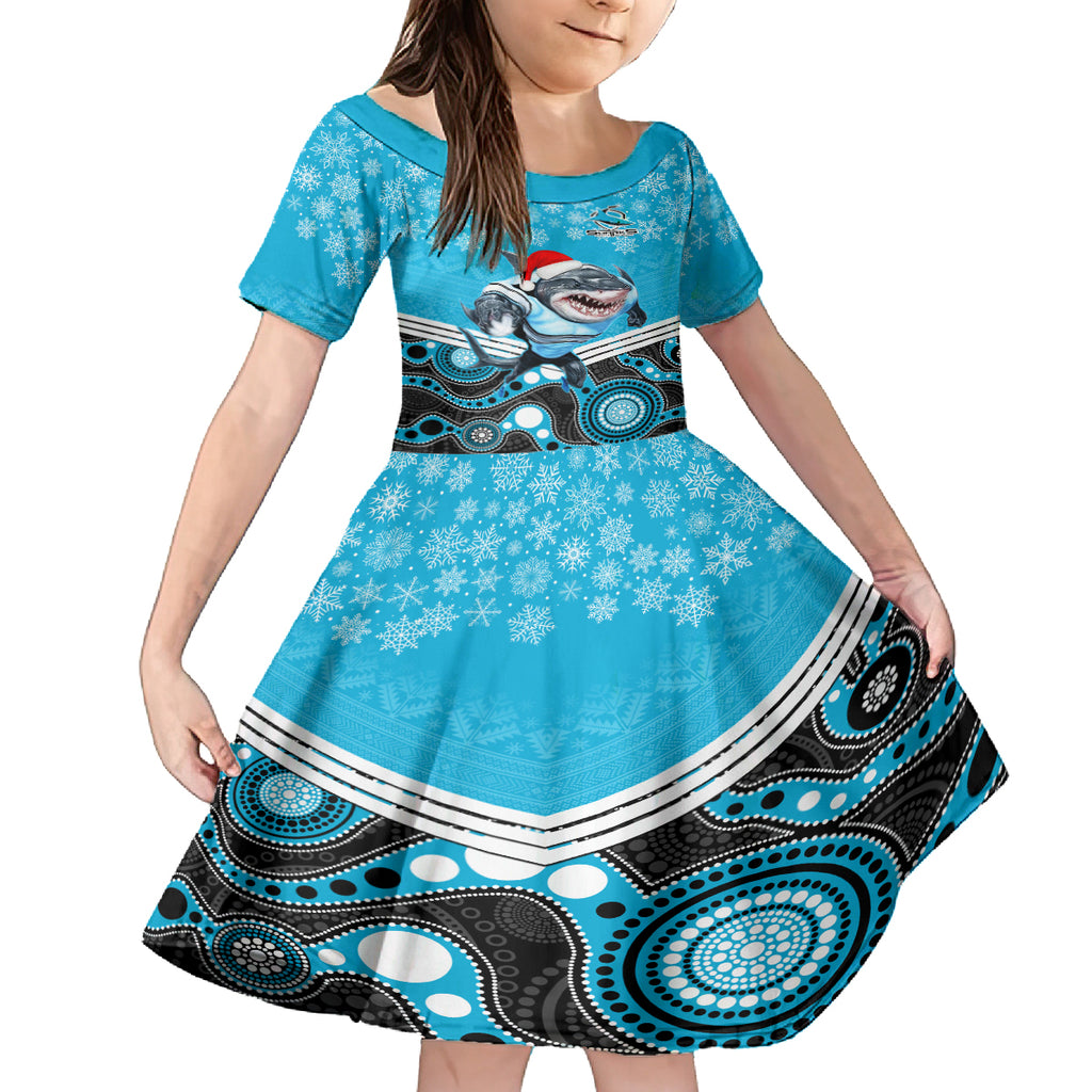 custom-sharks-rugby-christmas-kid-short-sleeve-dress-merry-xmas-2023-mix-aboriginal-art