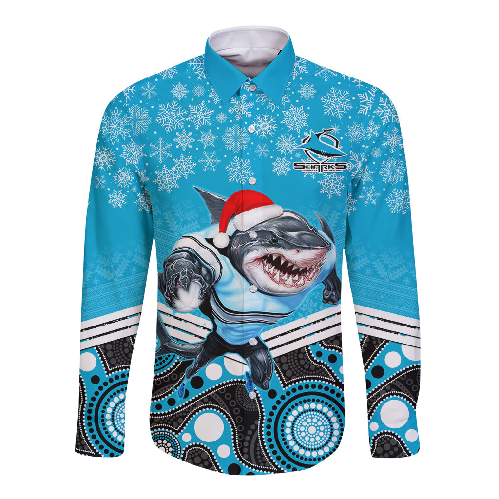 custom-sharks-rugby-christmas-long-sleeve-button-shirt-merry-xmas-2023-mix-aboriginal-art