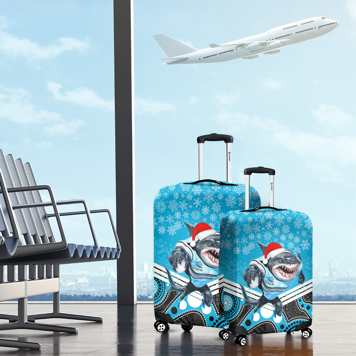 custom-sharks-rugby-christmas-luggage-cover-merry-xmas-2023-mix-aboriginal-art