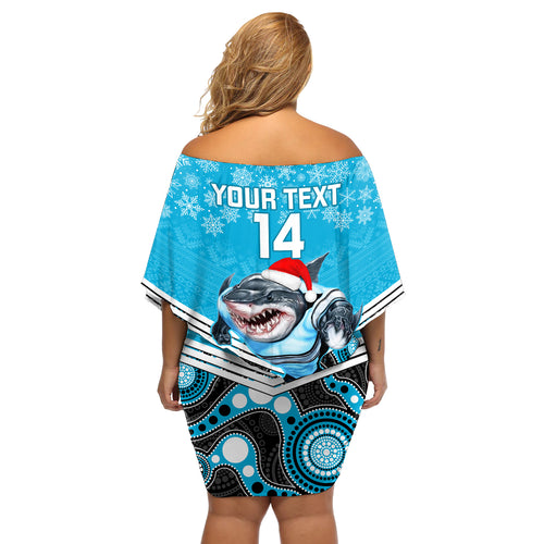custom-sharks-rugby-christmas-off-shoulder-short-dress-merry-xmas-2023-mix-aboriginal-art