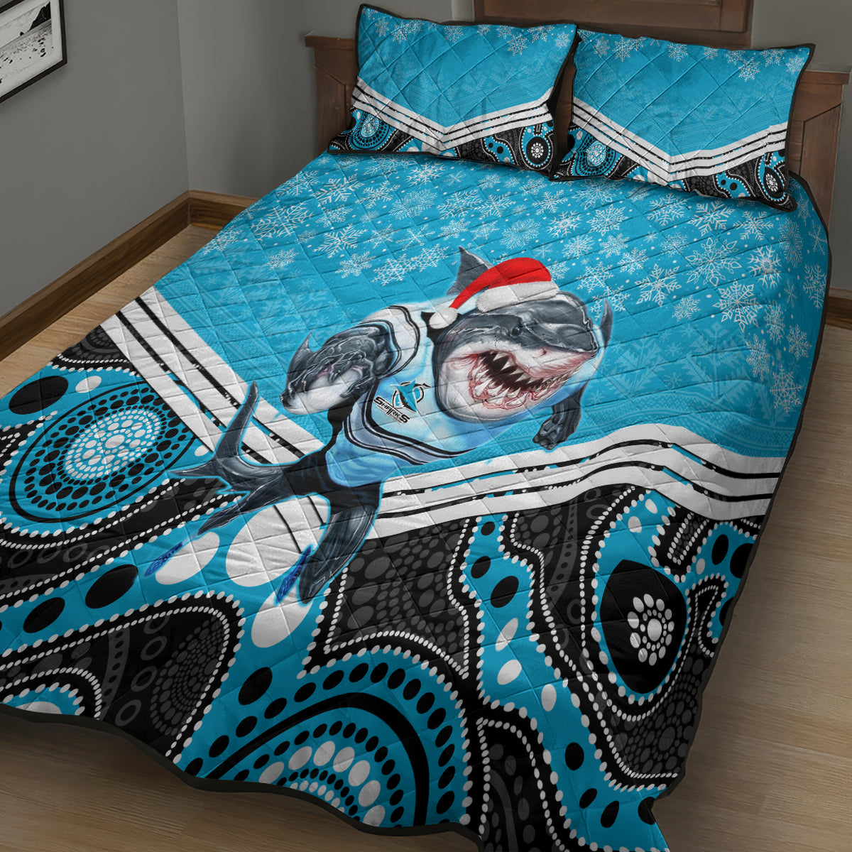 custom-sharks-rugby-christmas-quilt-bed-set-merry-xmas-2023-mix-aboriginal-art