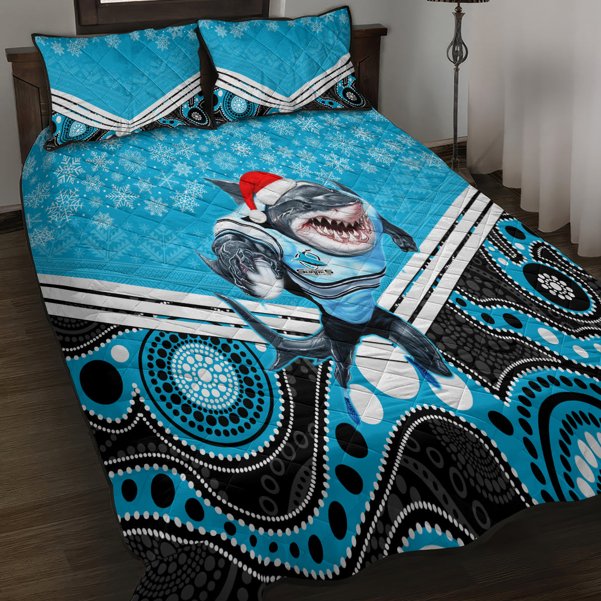 custom-sharks-rugby-christmas-quilt-bed-set-merry-xmas-2023-mix-aboriginal-art