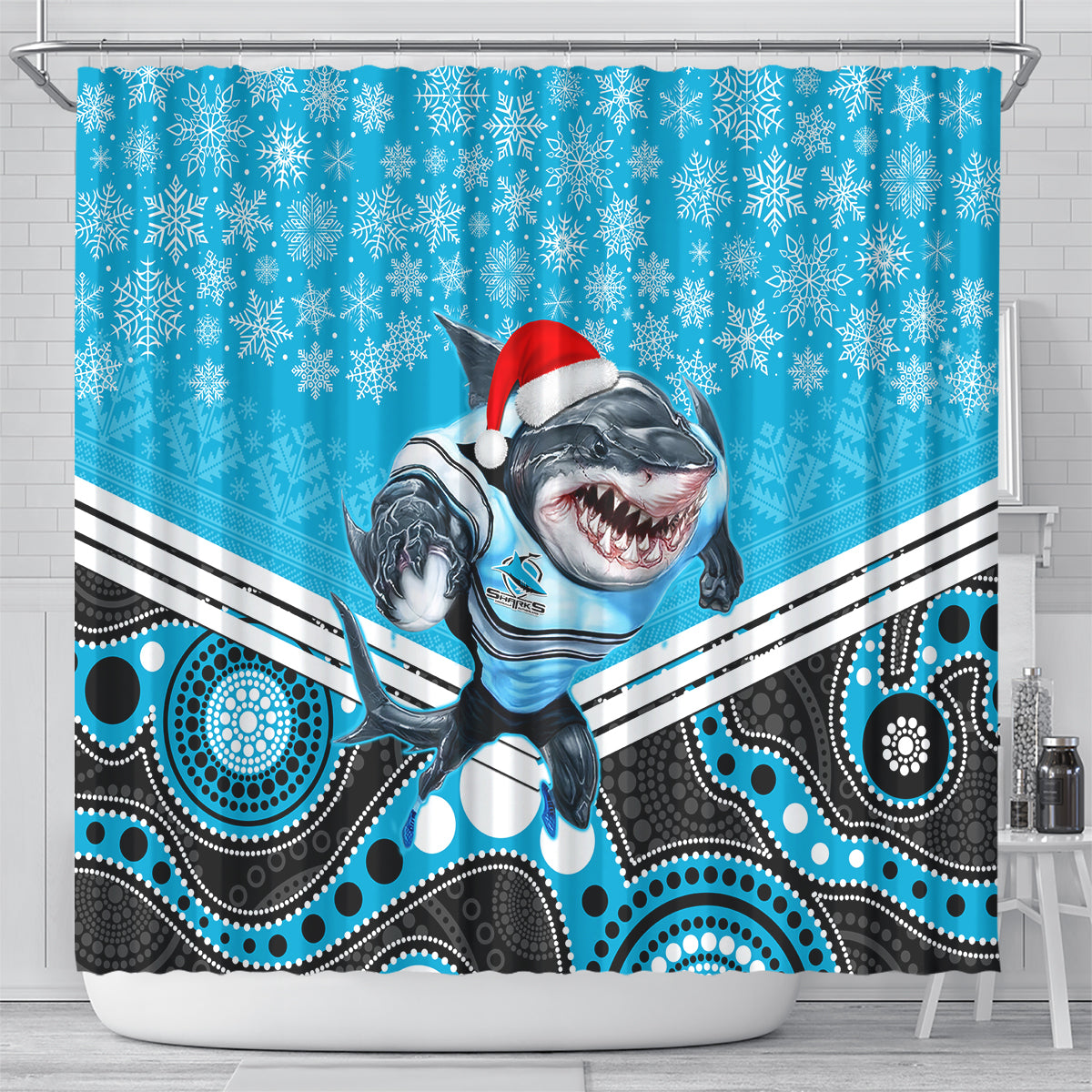 custom-sharks-rugby-christmas-shower-curtain-merry-xmas-2023-mix-aboriginal-art