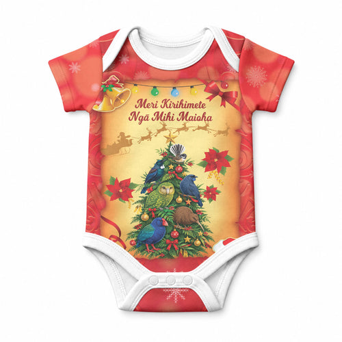 Personalised New Zealand Christmas Baby Onesie Meri Kirihimete NZ Xmas Tree Animals