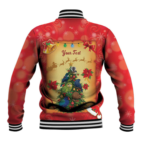 Personalised New Zealand Christmas Baseball Jacket Meri Kirihimete NZ Xmas Tree Animals