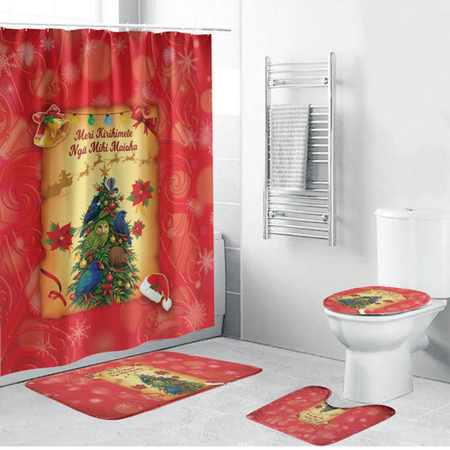 New Zealand Christmas Bathroom Set Meri Kirihimete NZ Xmas Tree Animals