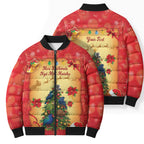 Personalised New Zealand Christmas Bomber Puffer Jacket Meri Kirihimete NZ Xmas Tree Animals