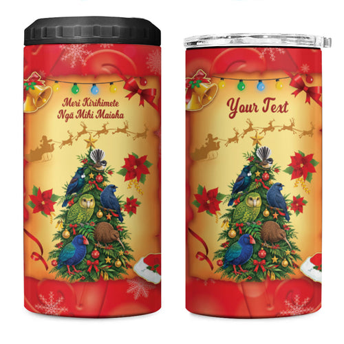 Personalised New Zealand Christmas 4 in 1 Can Cooler Tumbler Meri Kirihimete NZ Xmas Tree Animals