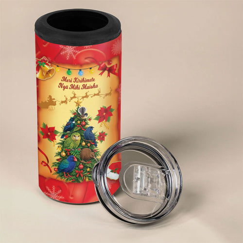 Personalised New Zealand Christmas 4 in 1 Can Cooler Tumbler Meri Kirihimete NZ Xmas Tree Animals