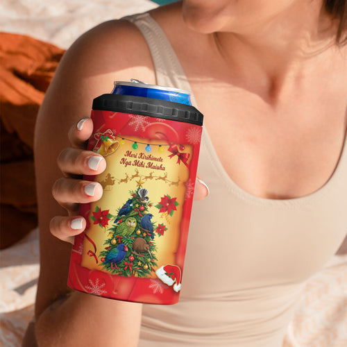 Personalised New Zealand Christmas 4 in 1 Can Cooler Tumbler Meri Kirihimete NZ Xmas Tree Animals