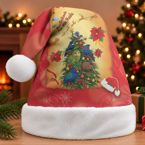 Personalised New Zealand Christmas Santa Hat Meri Kirihimete NZ Xmas Tree Animals